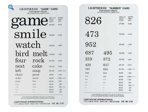 Lighthouse Number & Word Recognition Pocket-Size Test Card